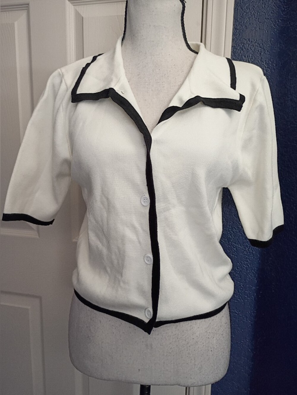White Short-Sleeve Button-Down sweater